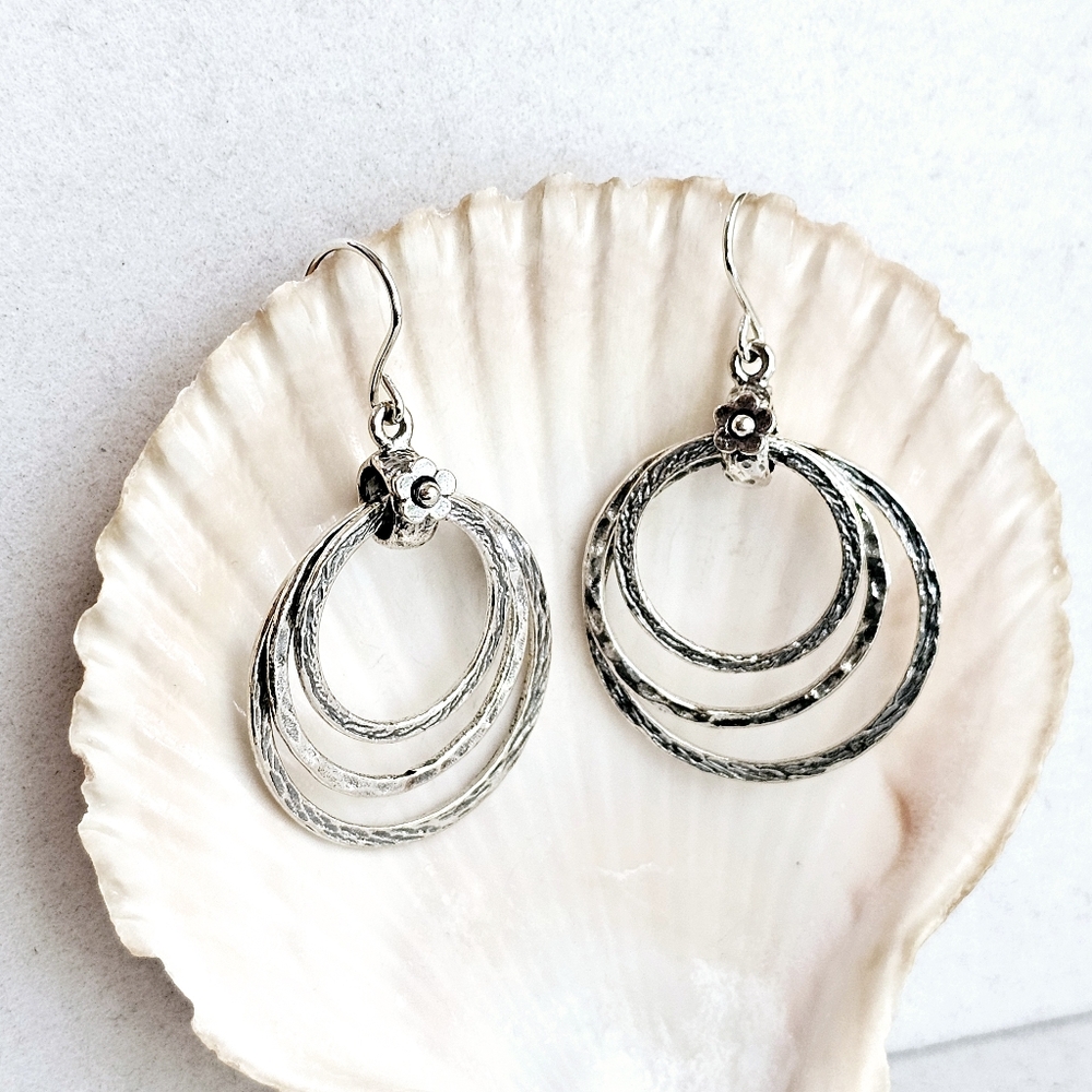 Didae Sterling 925 Silver Triple Circle Dangle Earrings - Picture 3 of 11
